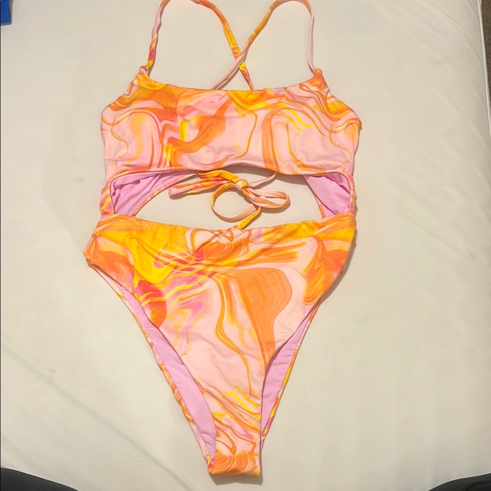 Aqua Swirl One-Piece Swimsuit in Pink and Orange